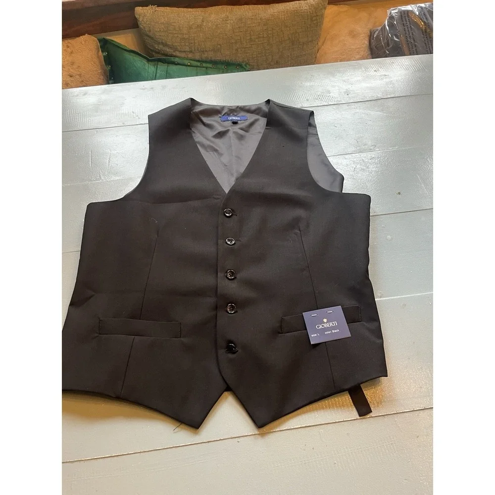 Gioberti Black Formal Tailored Suit Vest Mens Large Satin Back Waistcoat NWT